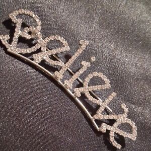 Sparkling Silver 'Believe' Hair Clip